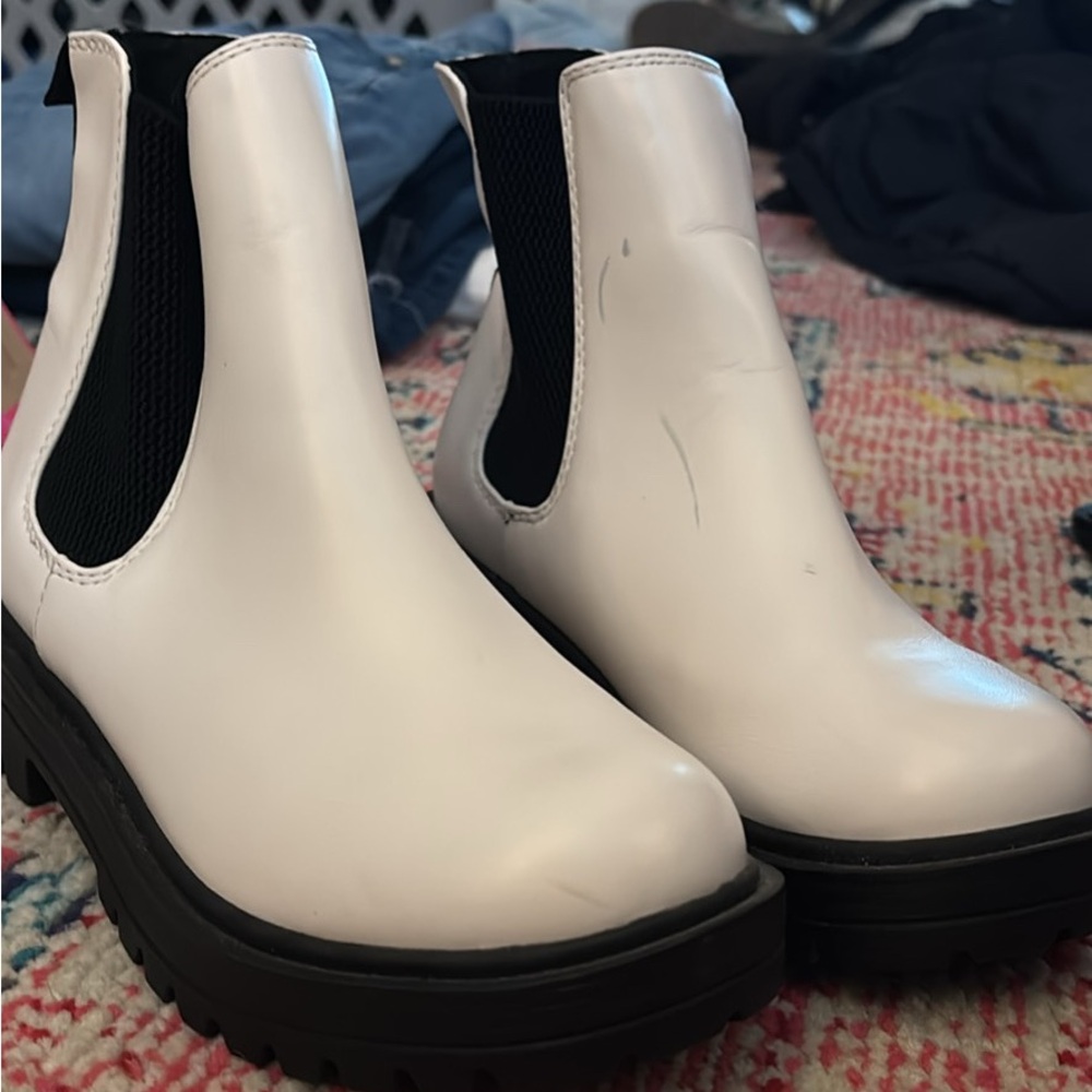 Soda White and Black Ankle Boots